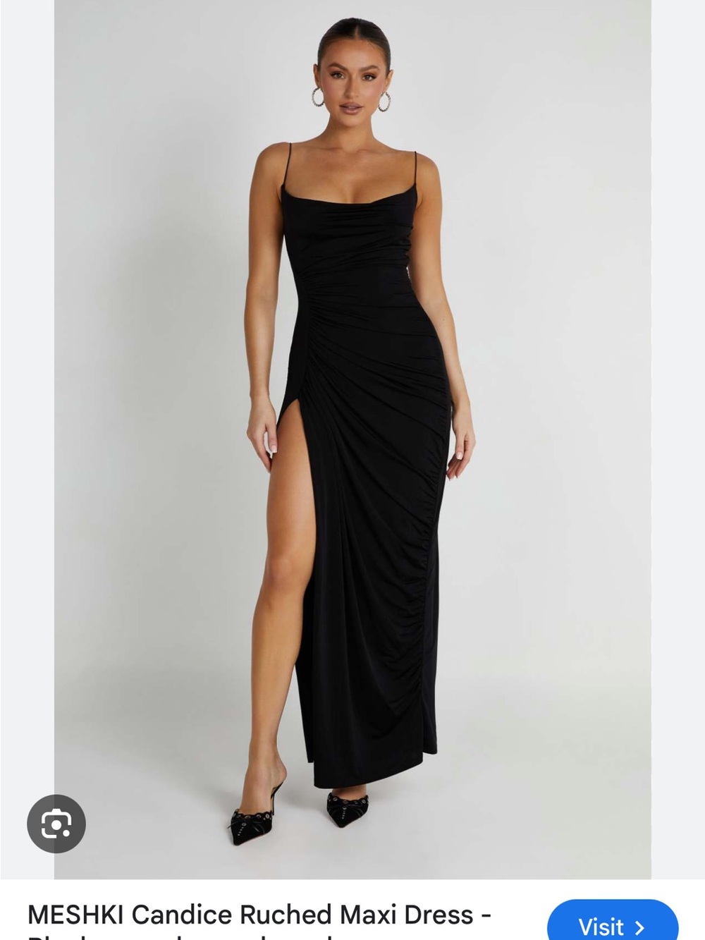 Meshki Black Ruched Maxi Dress with High Side Slit